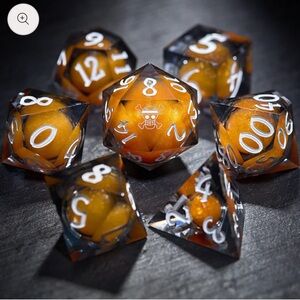 NWT Orange Sand Liquid Core Resin One Piece Luffy DnD D&D Dice Set